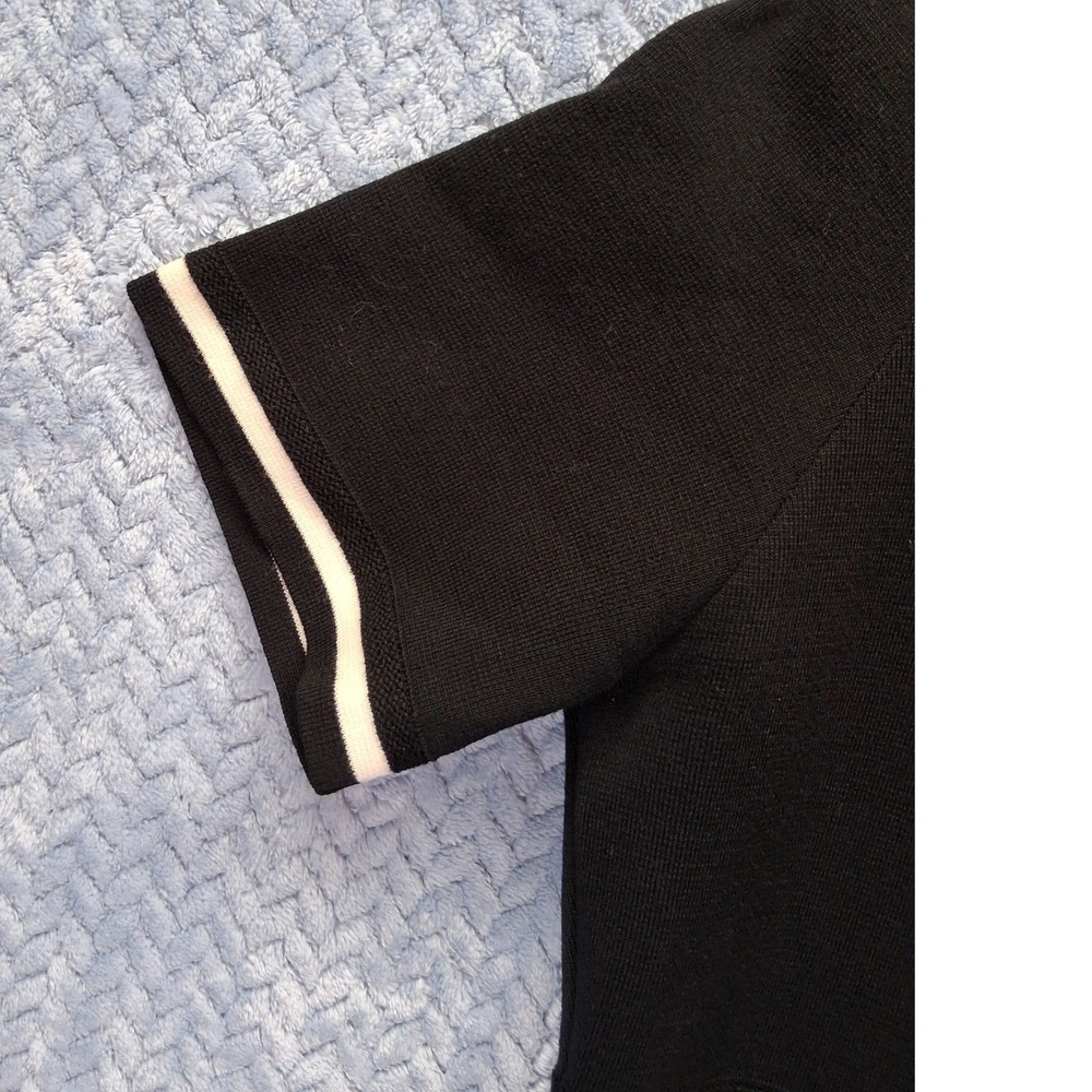 Escada Black Knit Dress XL Short Sleeve Square Neck Metallic Trim Made in Italy - Picture 3 of 8